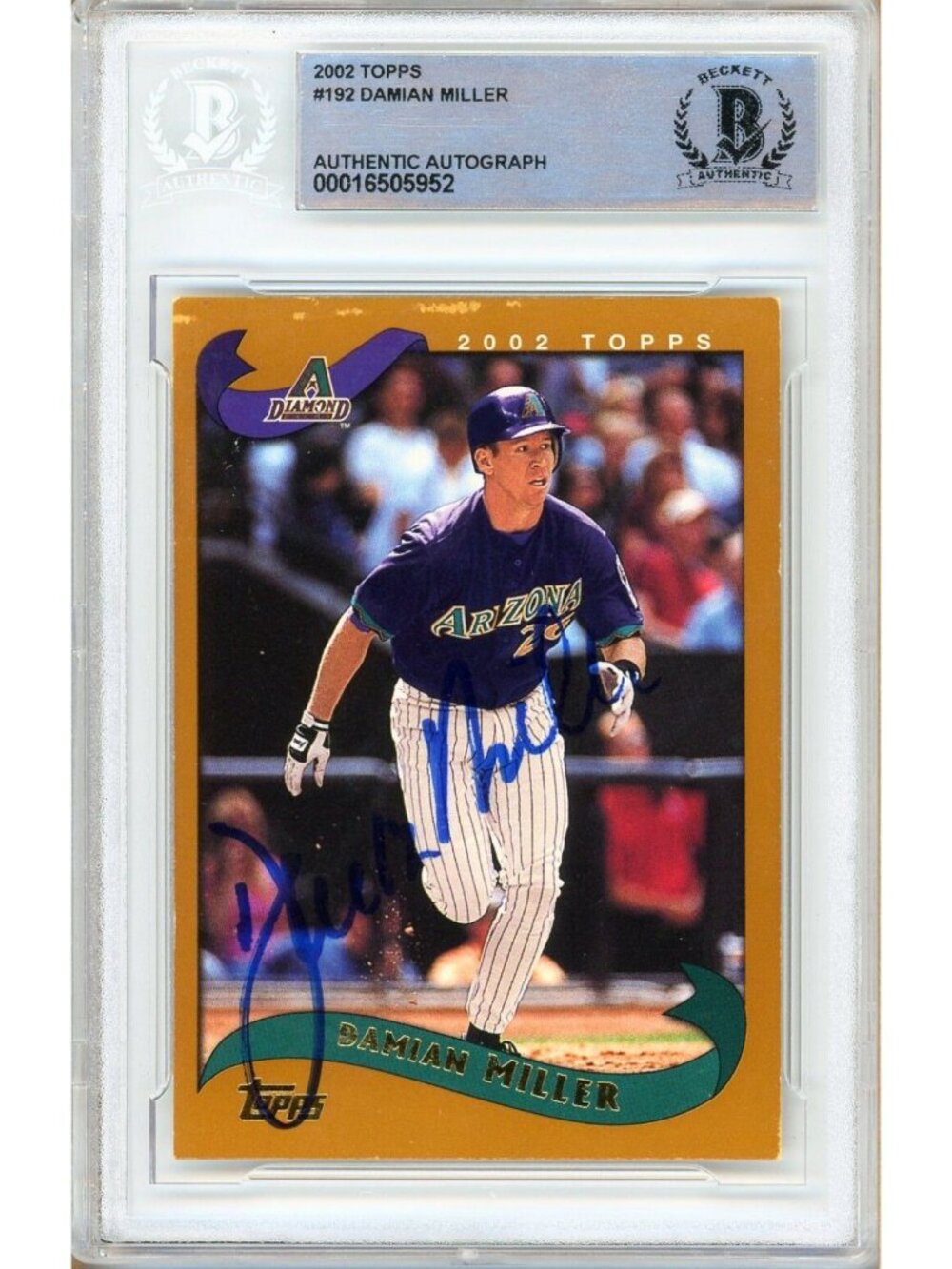 Damian Miller Signed 2002 Topps #192 Arizona Diamondbacks Beckett BAS Slabbed